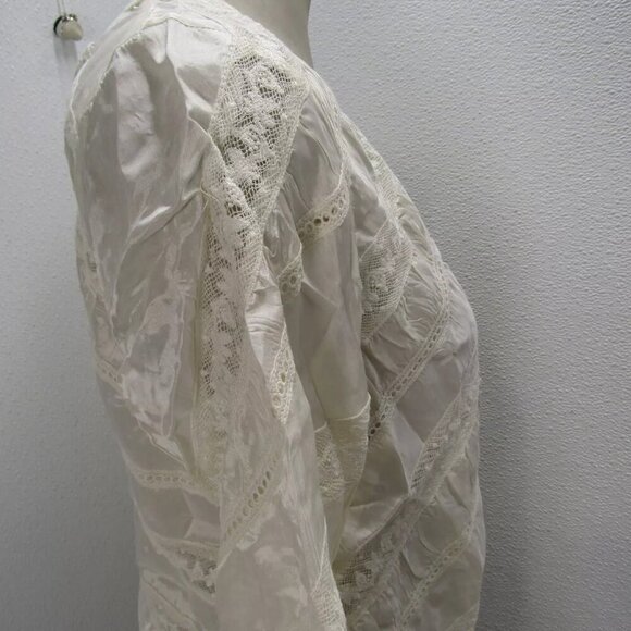 NEW LOVESHACKFANCY Womens Tandra Romantic V-Neck Blouse Size 4 Antique White - Picture 3 of 13